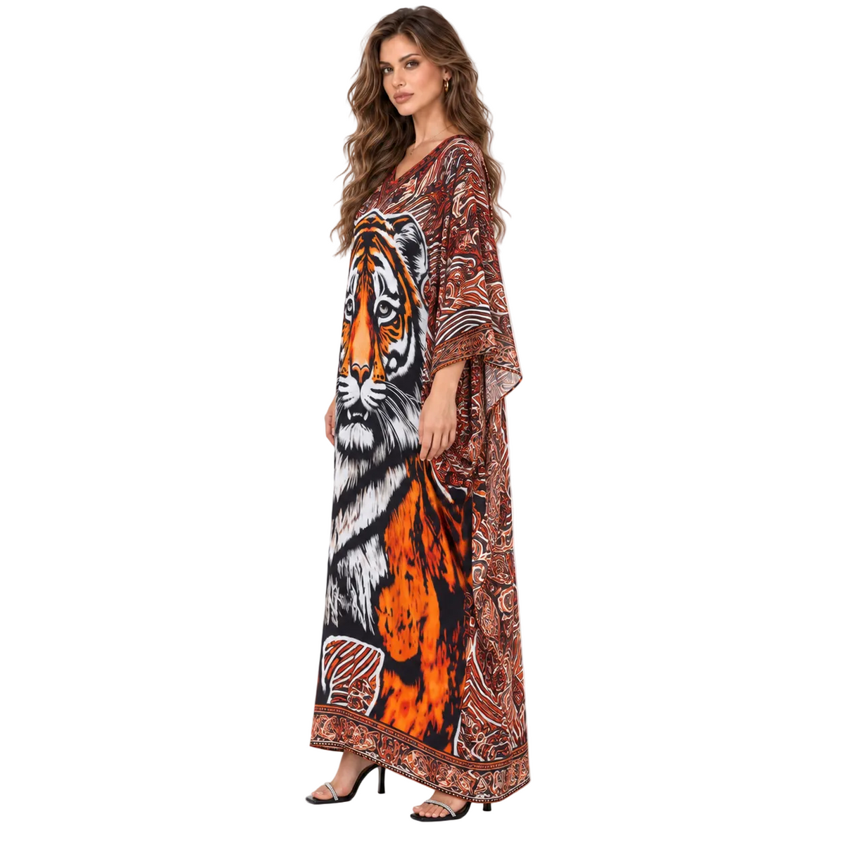 Luxury Tiger Print Batwing Elegant Kaftan
