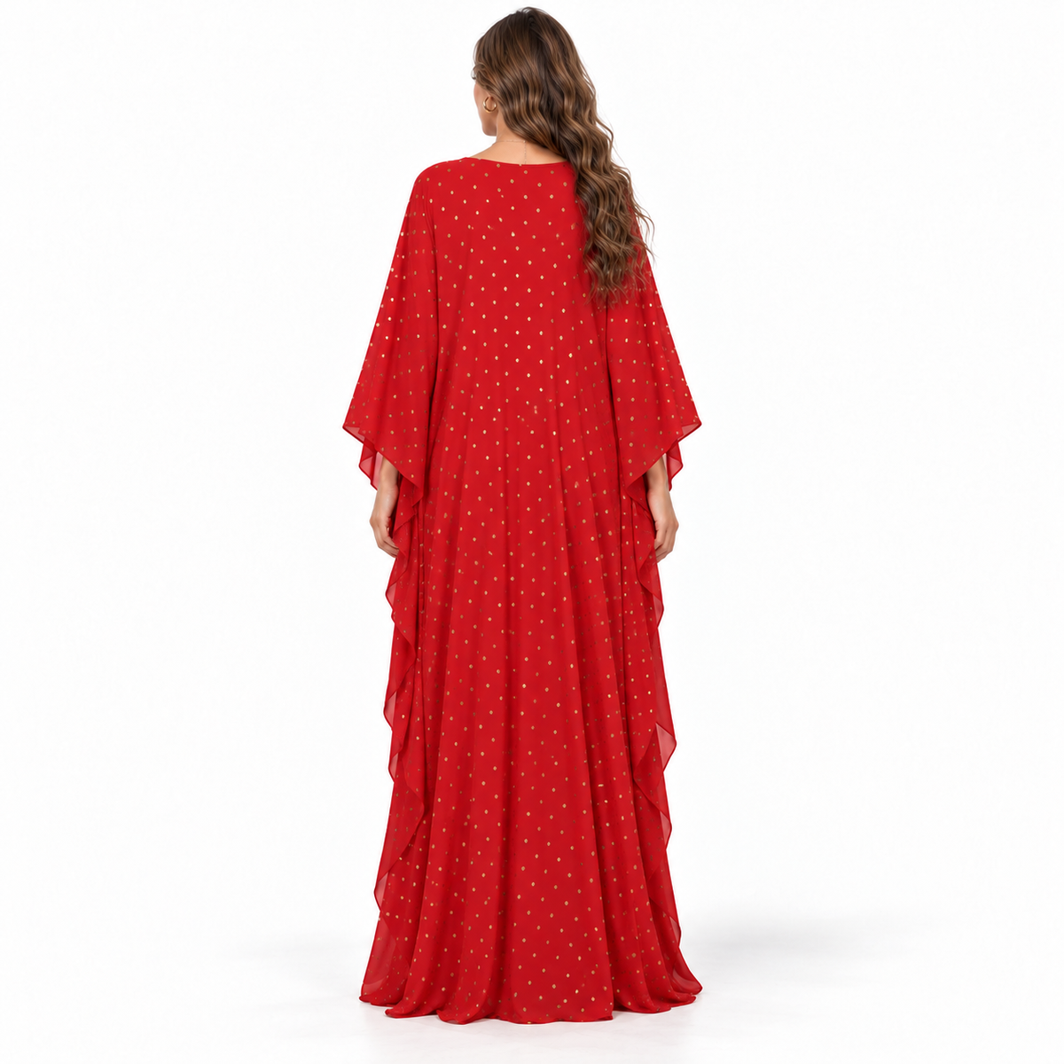 Red Gold Embellished Chiffon Elegant Kaftan