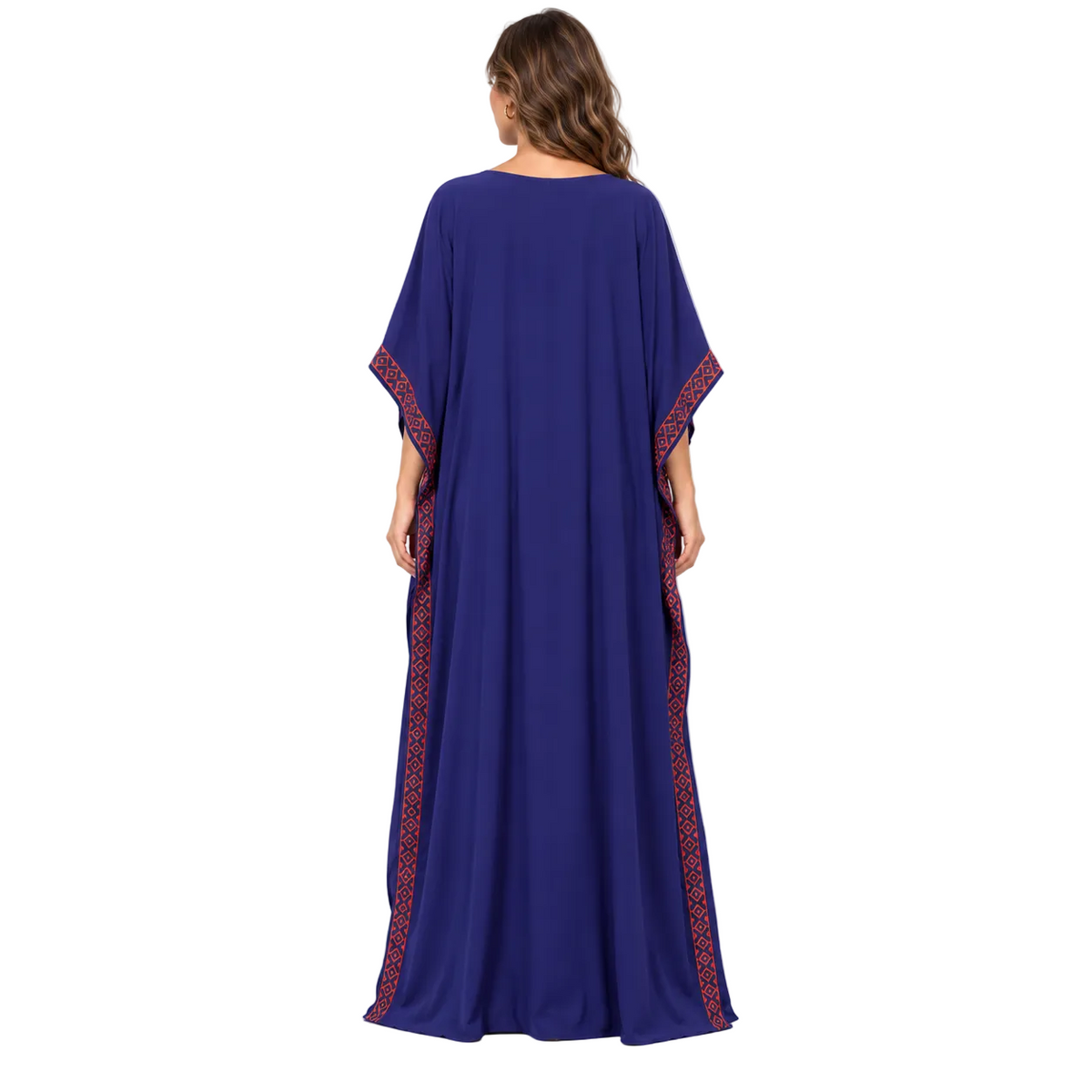 Royal Blue Orange Embroidered Elegant Kaftan