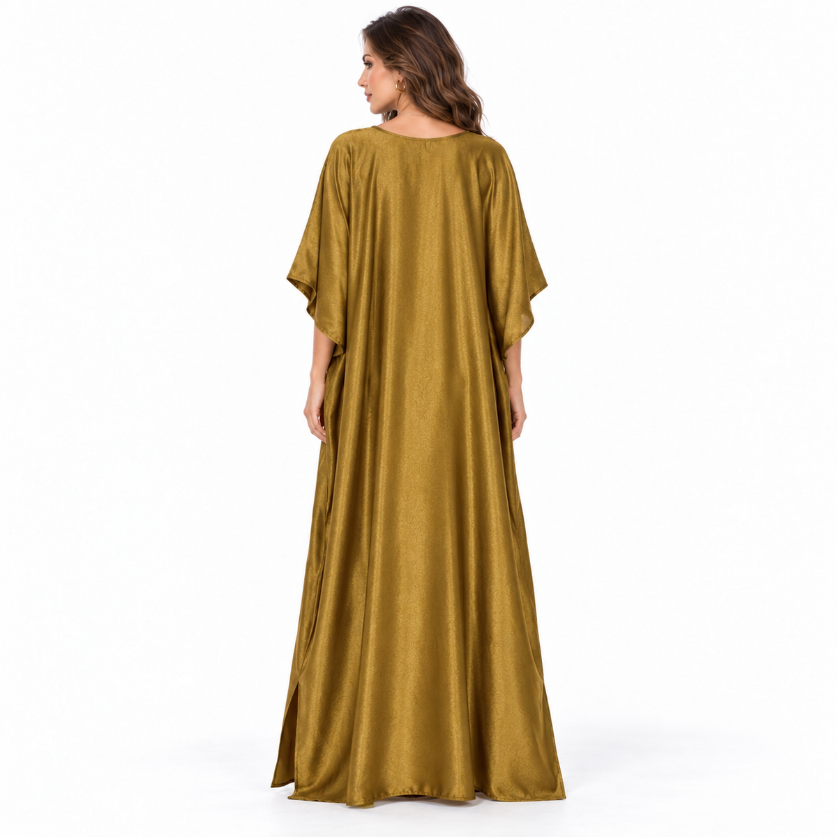 Olive Gold Floral Embroidered Elegant Kaftan