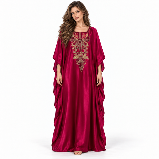 Magenta Gold Embroidered Luxury Elegant Kaftan