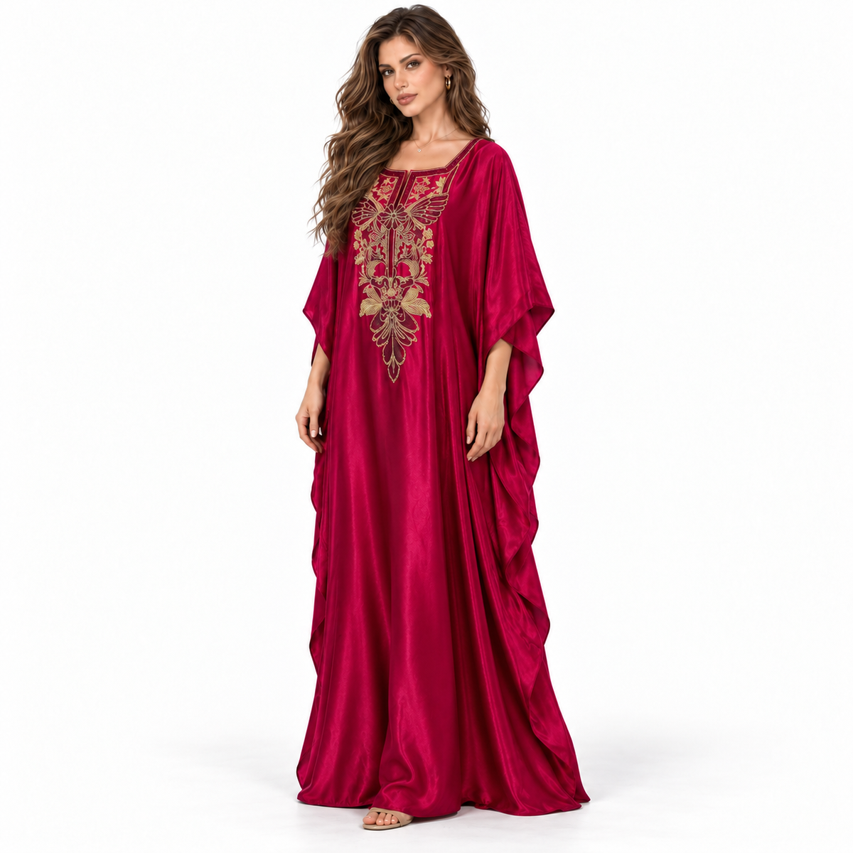 Magenta Gold Embroidered Luxury Elegant Kaftan