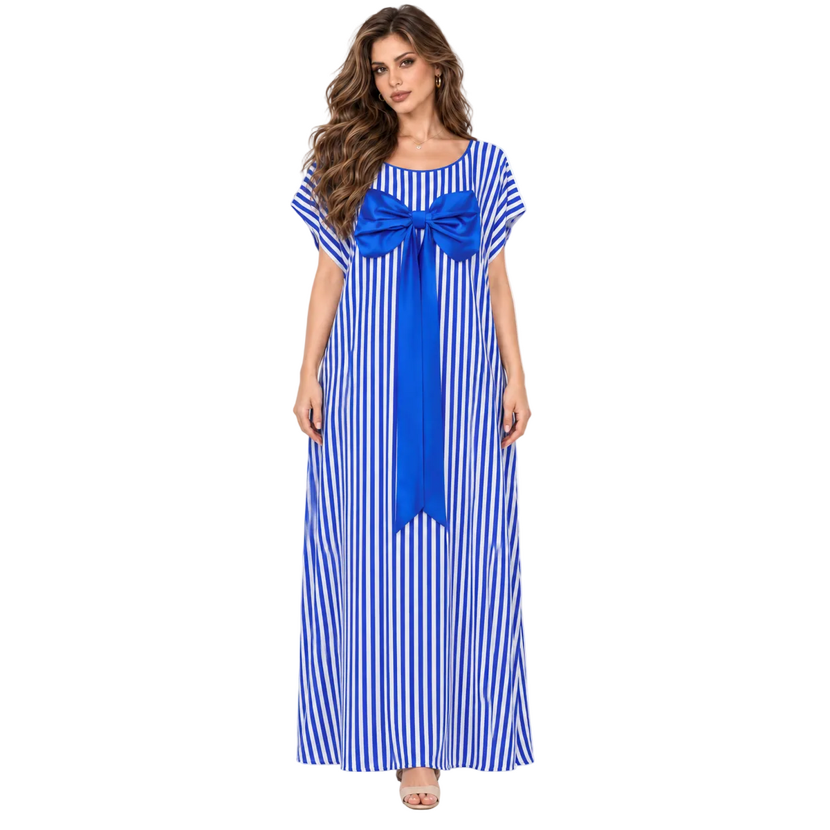 Blue White Striped Bow Elegant Kaftan