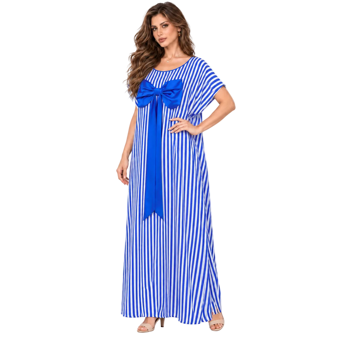 Blue White Striped Bow Elegant Kaftan