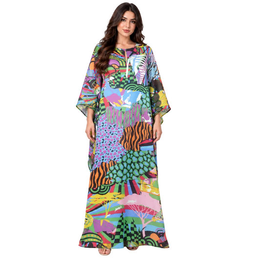 Colorful Abstract Print Plus Size Kaftan