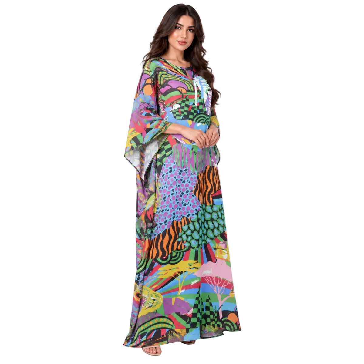 Colorful Abstract Print Plus Size Kaftan