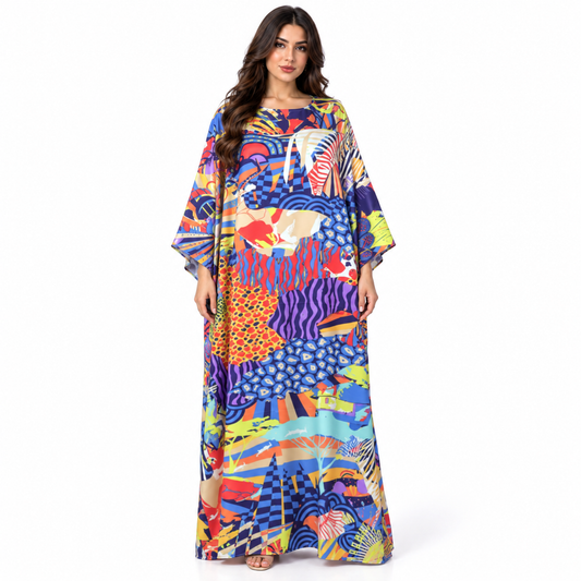 Vibrant Abstract Print Plus Size Kaftan
