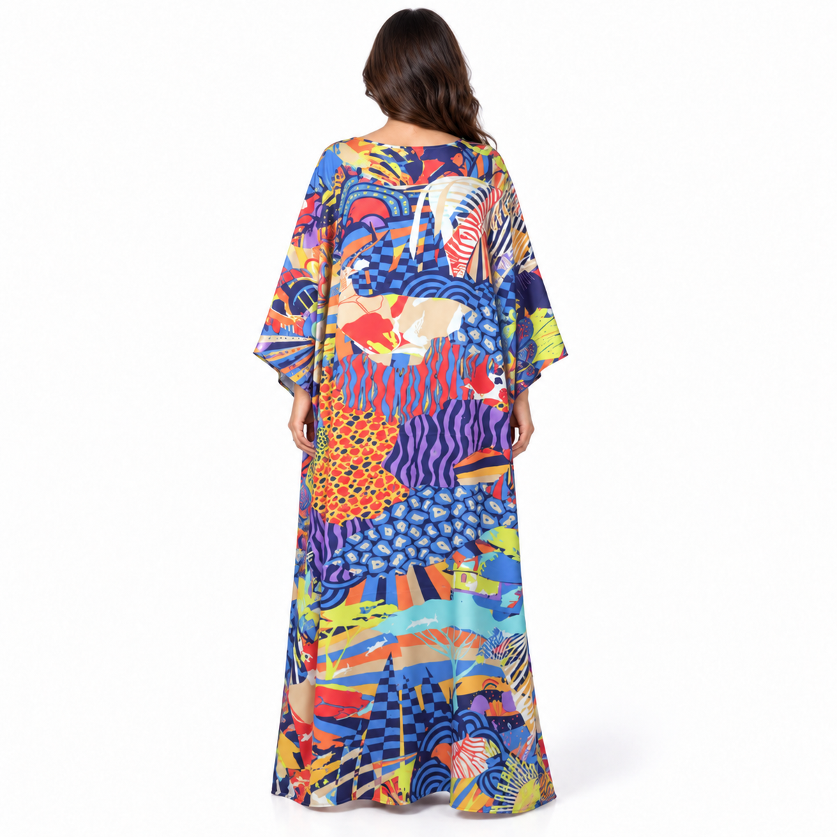 Vibrant Abstract Print Plus Size Kaftan