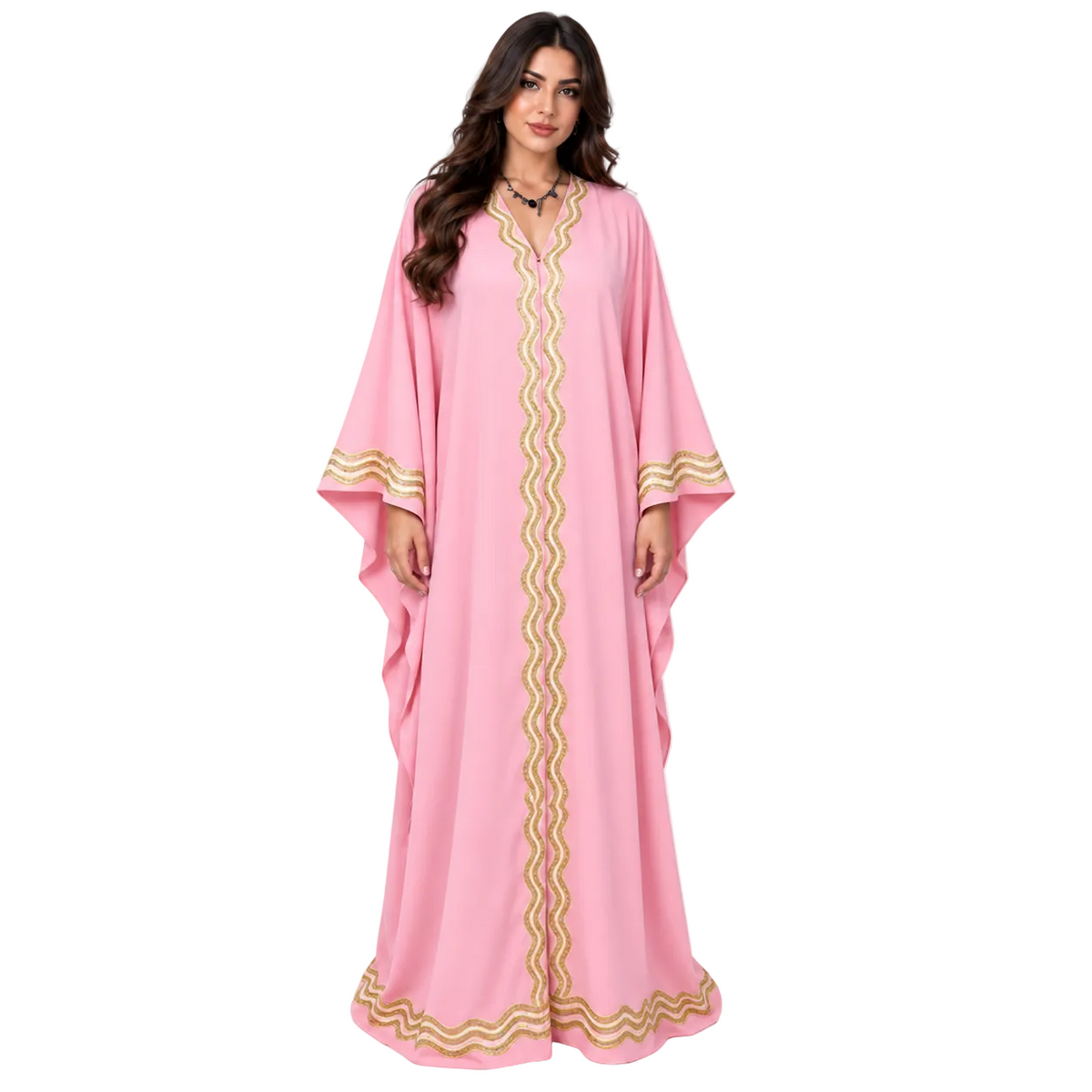 Elegant Pink Embroidered Plus Size Kaftan