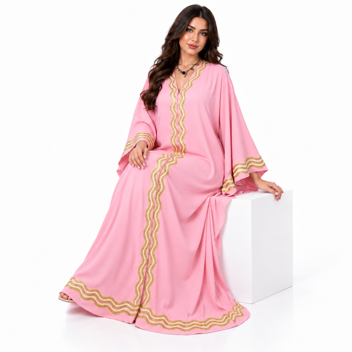Elegant Pink Embroidered Plus Size Kaftan