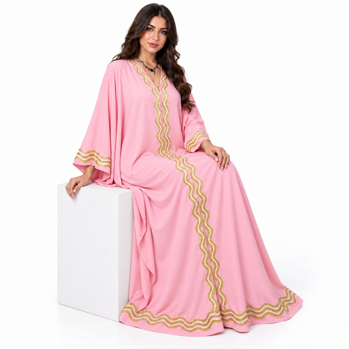 Elegant Pink Embroidered Plus Size Kaftan