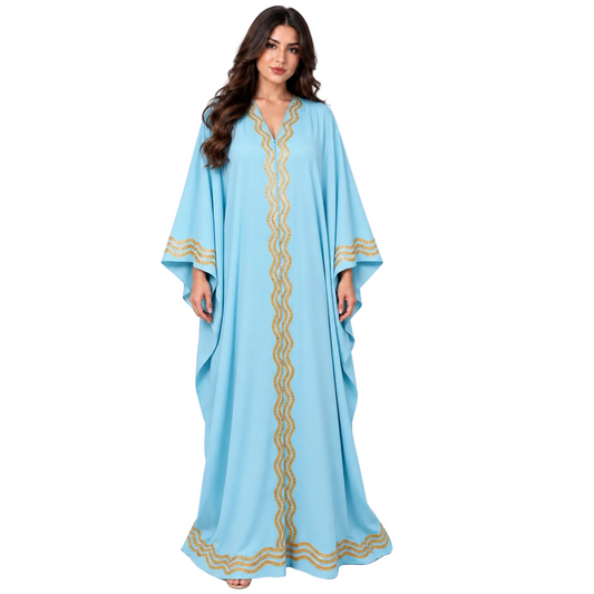 Sky Blue Embroidered Plus Size Kaftan