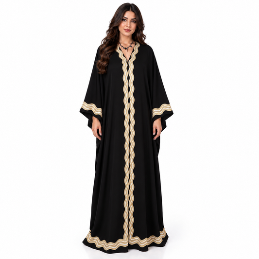 Black Gold Embroidered Plus Size Kaftan