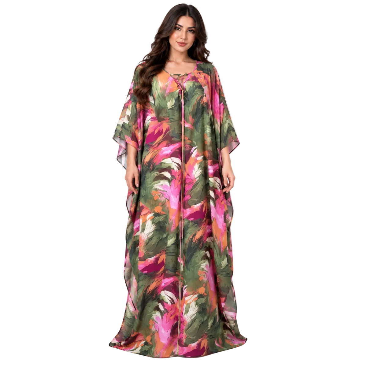 Vibrant Floral Print Plus Size Kaftan