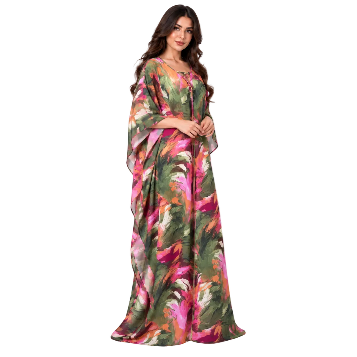 Vibrant Floral Print Plus Size Kaftan