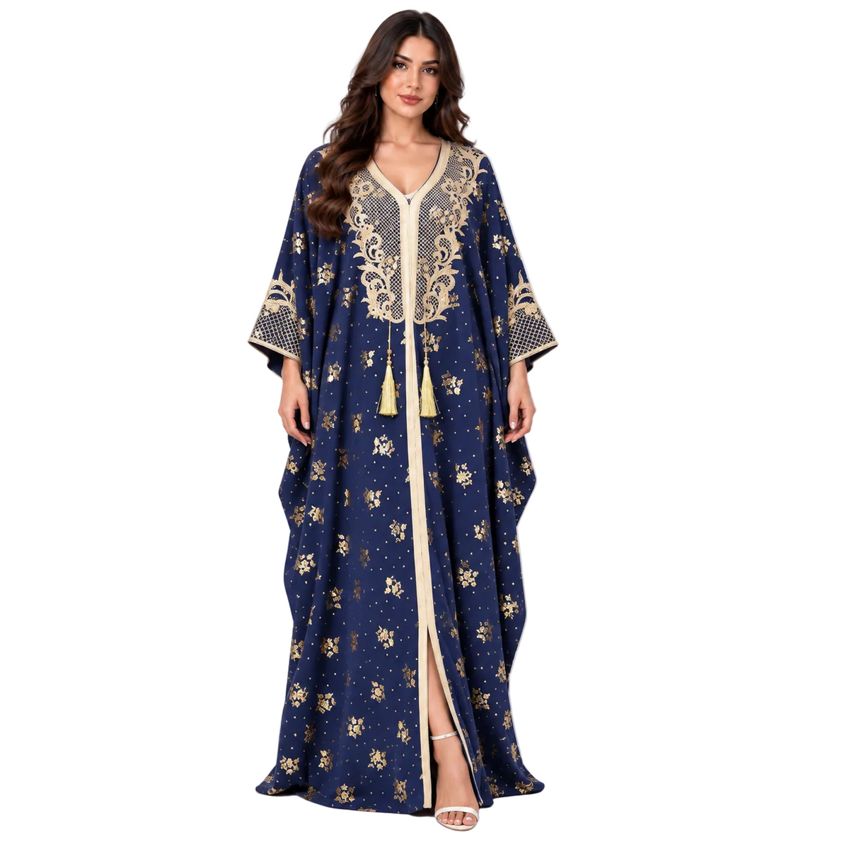 Navy Blue Embroidered Plus Size Kaftan