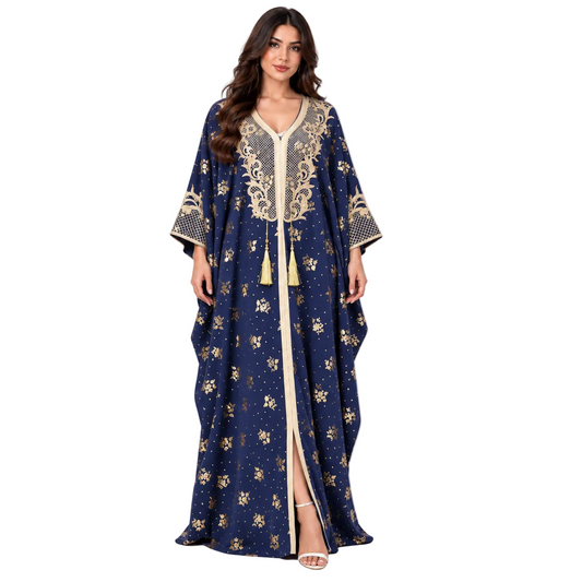 Navy Blue Embroidered Plus Size Kaftan