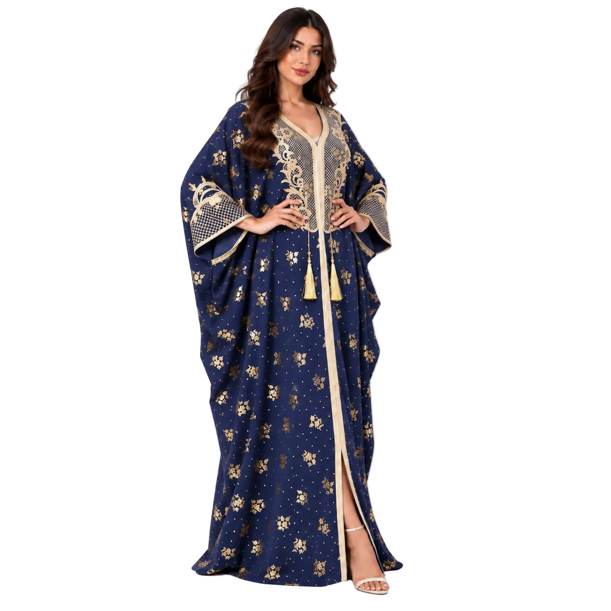 Navy Blue Embroidered Plus Size Kaftan
