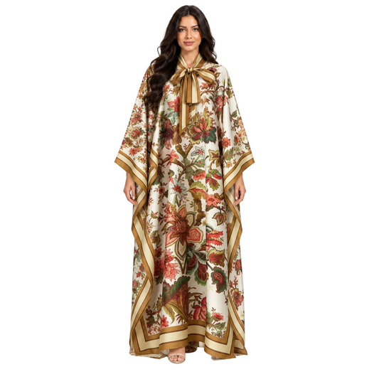 Ivory Floral Print Plus Size Kaftan