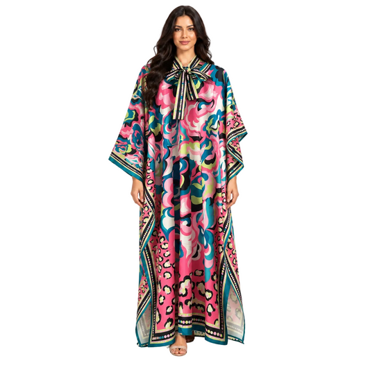Pink Abstract Floral Plus Size Kaftan