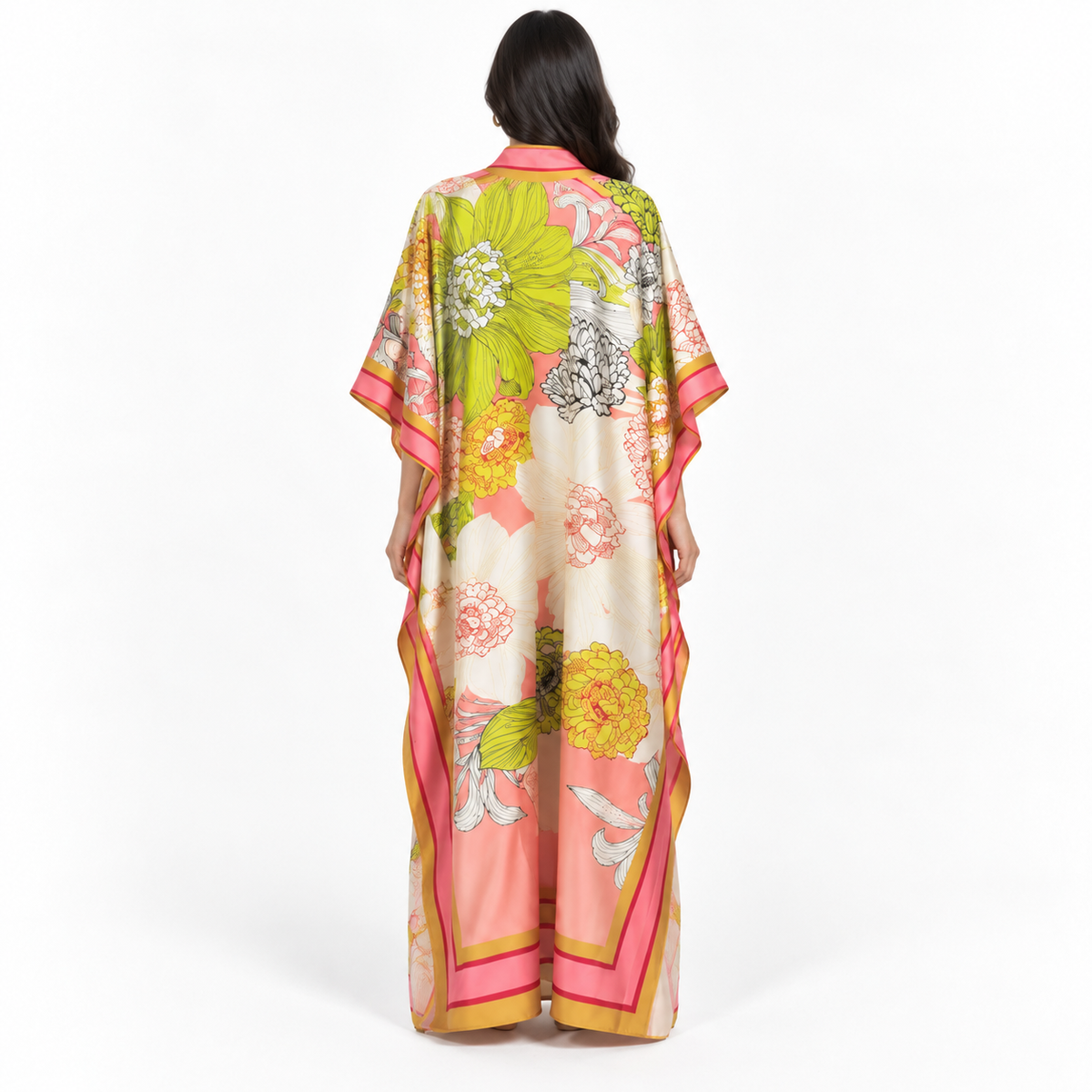 Floral Print Satin Plus Size Kaftan