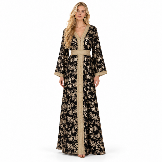 Black Gold Embroidered Luxury Gamis Kaftan