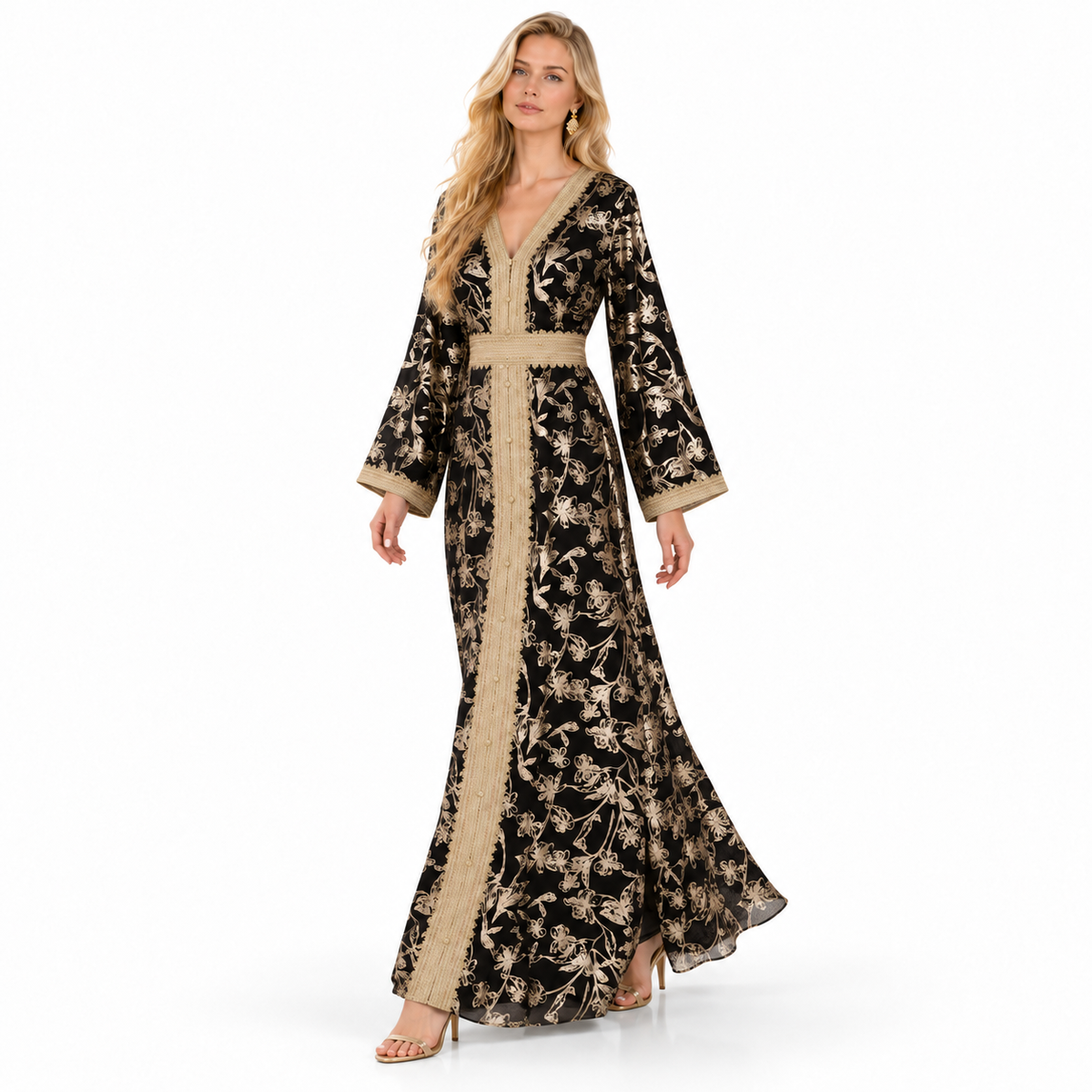 Black Gold Embroidered Luxury Gamis Kaftan