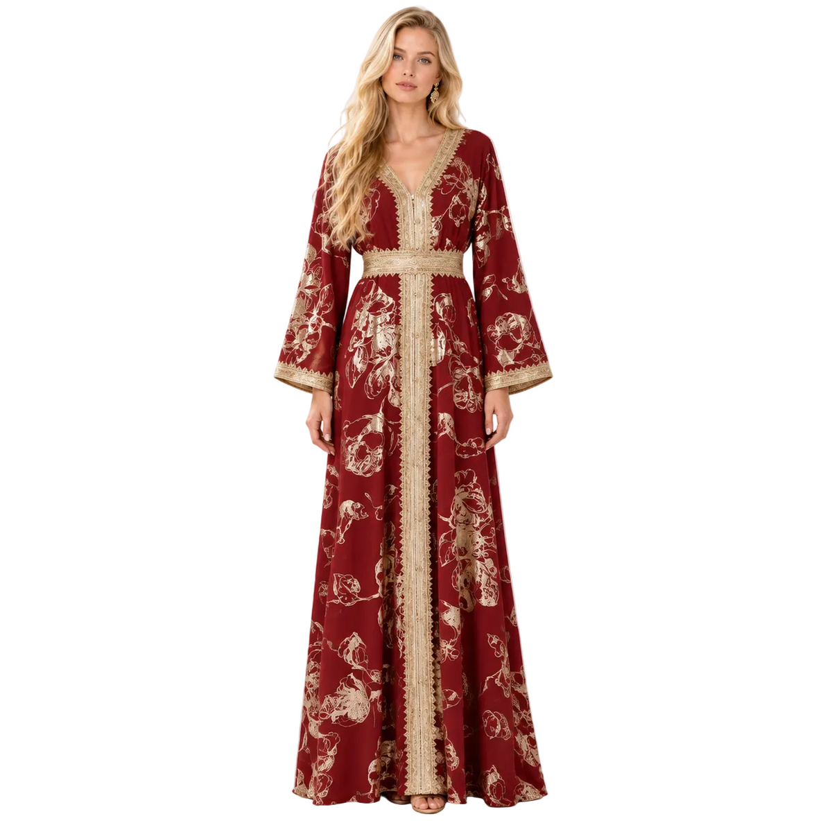 Red Gold Embroidered Luxury Gamis Kaftan