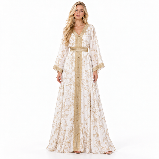 Elegant Gold Embroidered Luxury Gamis Kaftan