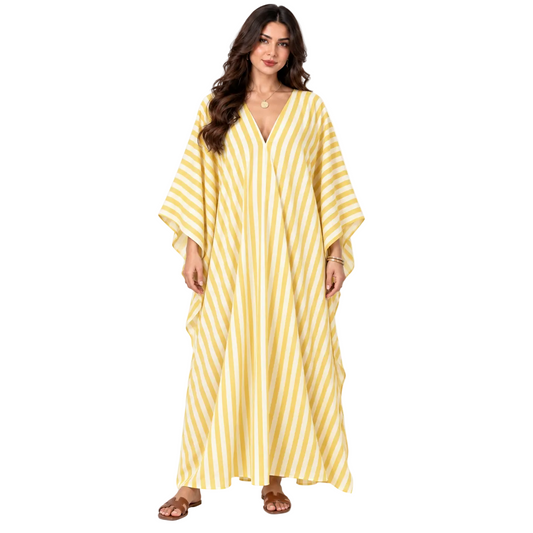 Yellow Batwing Sleeve Plus Size Kaftan