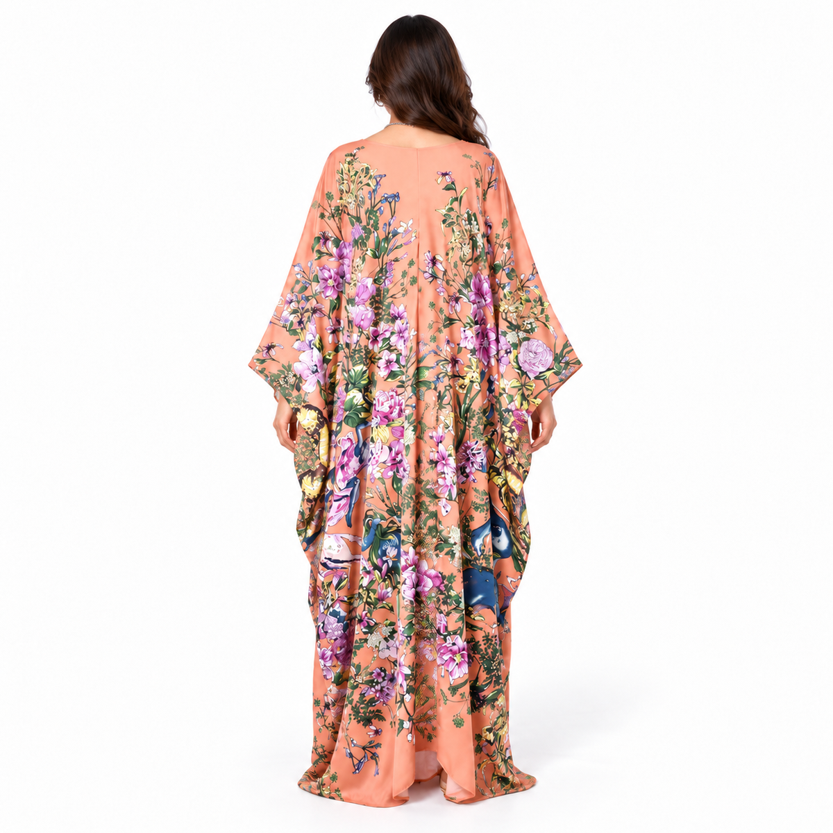 Peach Floral Print Plus Size Kaftan