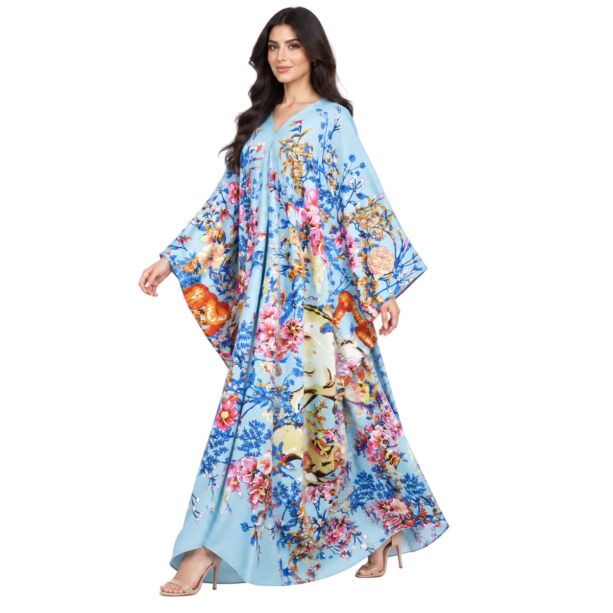 Sky Blue Printed Plus Size Kaftan
