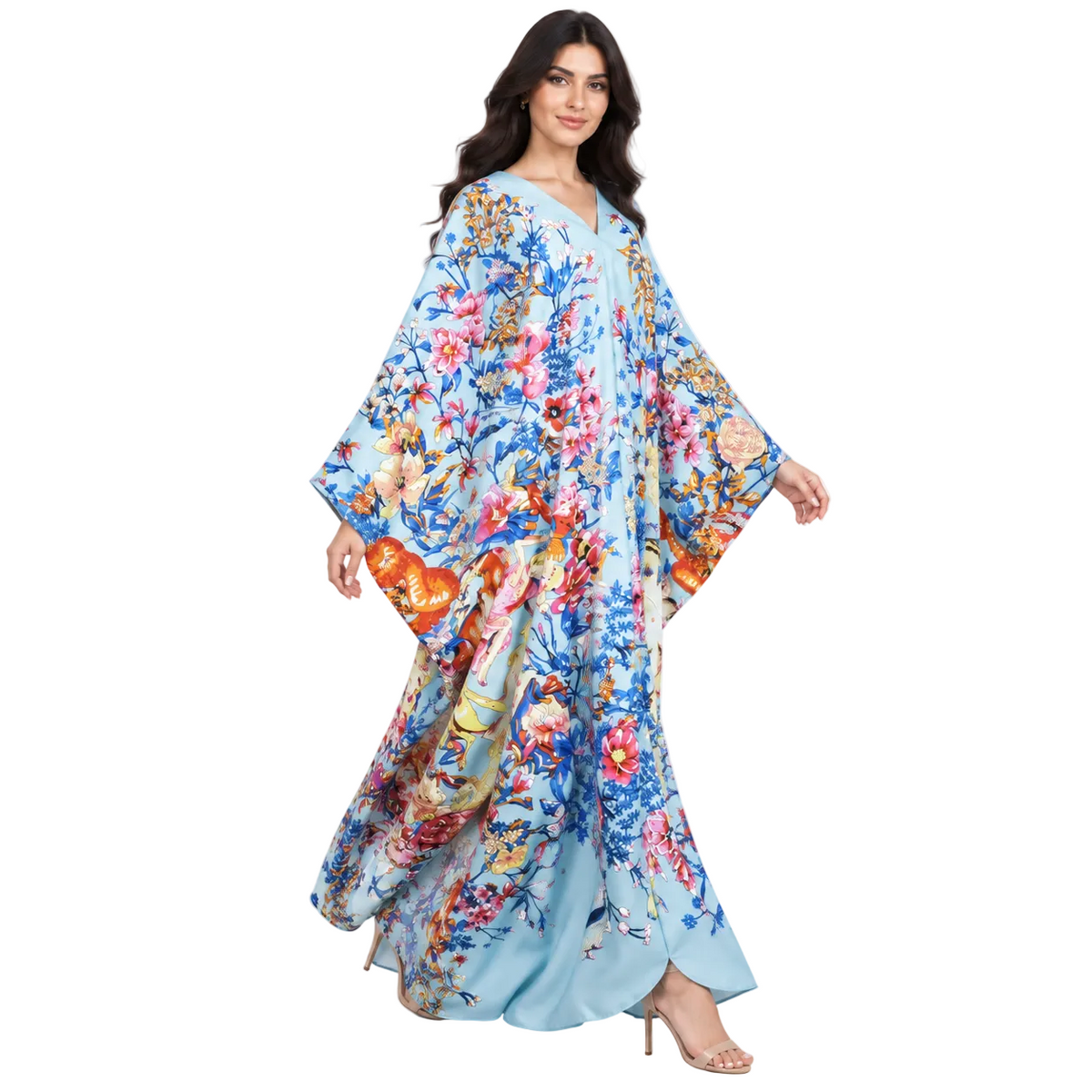 Sky Blue Printed Plus Size Kaftan