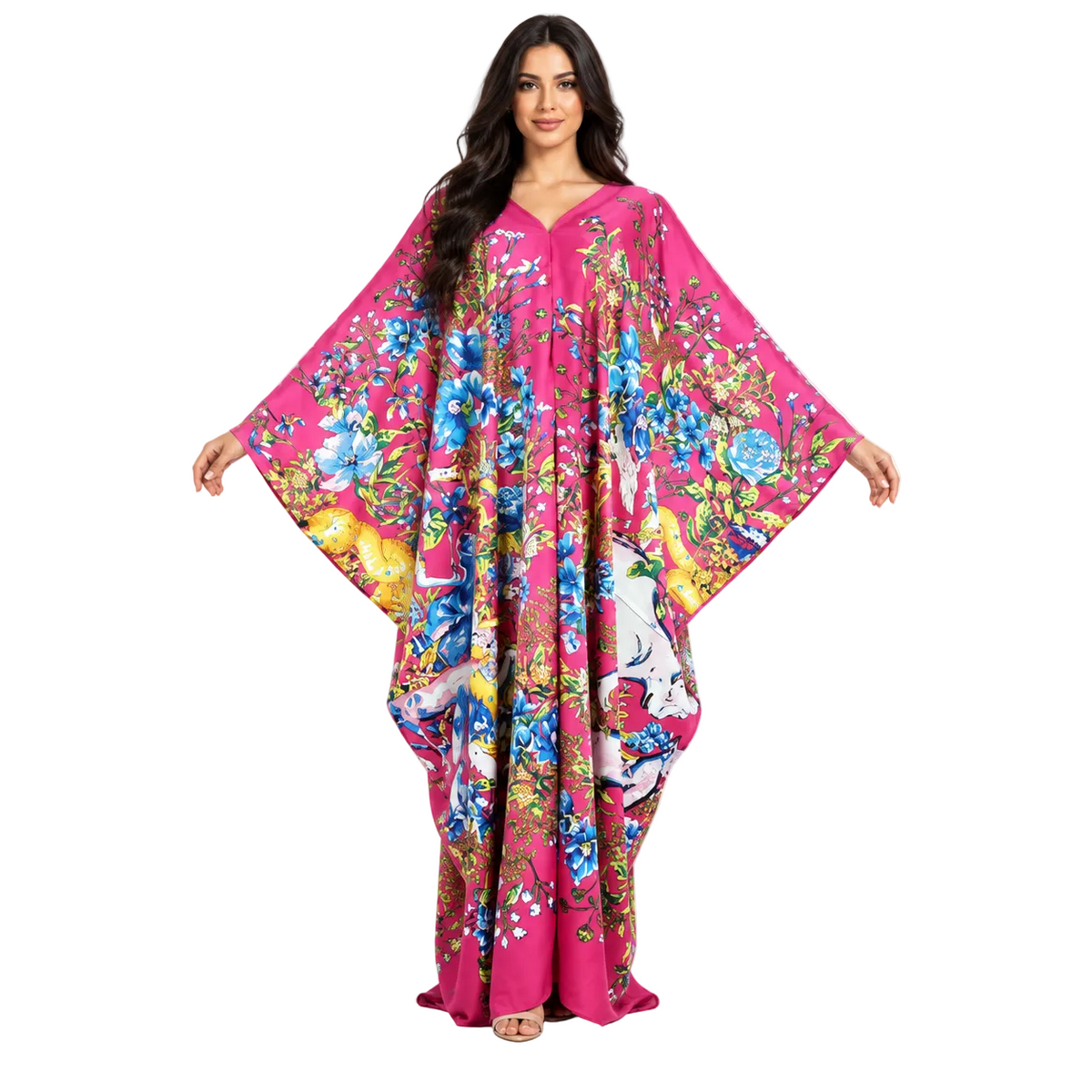 Fuchsia Floral Print Plus Size Kaftan