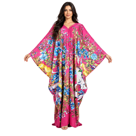 Fuchsia Floral Print Plus Size Kaftan