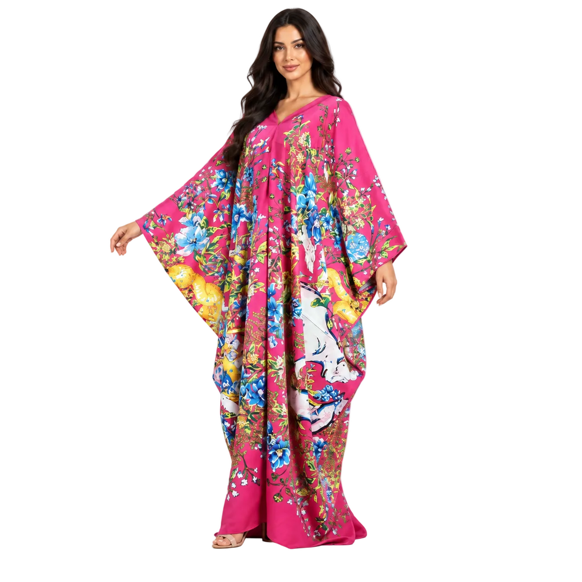 Fuchsia Floral Print Plus Size Kaftan