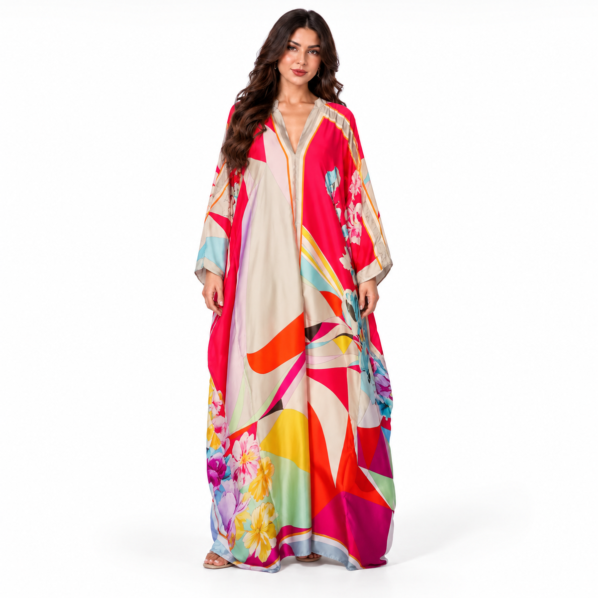 Red Abstract Floral Plus Size Kaftan