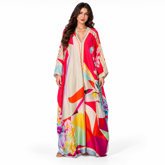 Red Abstract Floral Plus Size Kaftan
