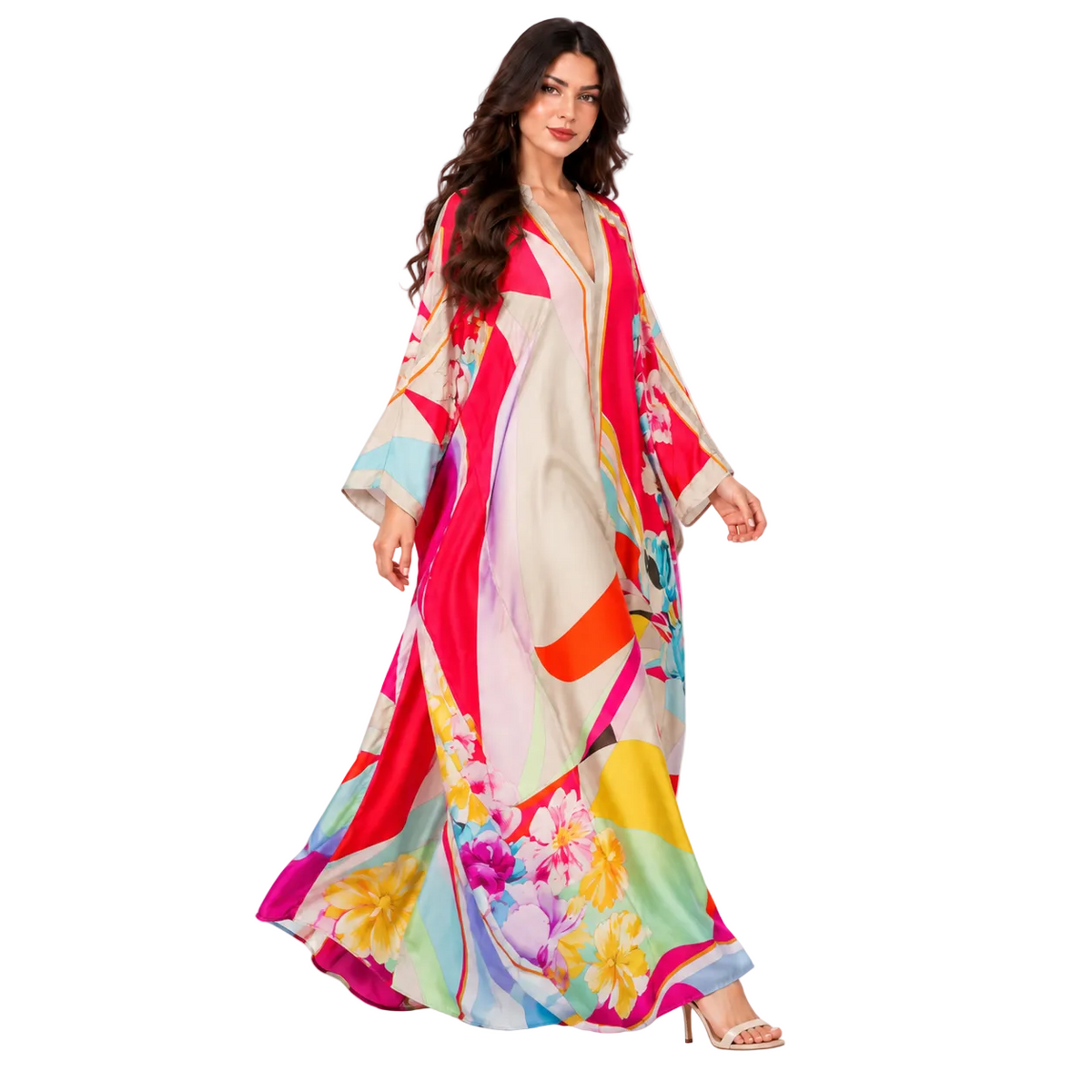 Red Abstract Floral Plus Size Kaftan