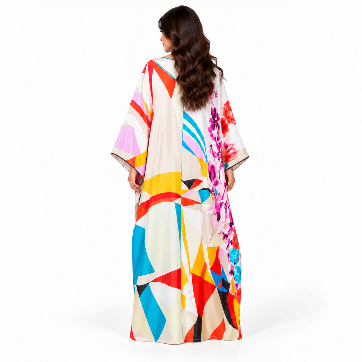 White Floral Geometric Plus Size Kaftan