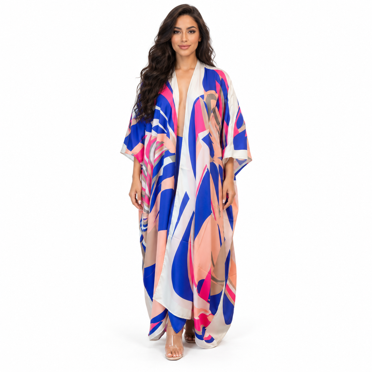 Blue Abstract Print Plus Size Kaftan
