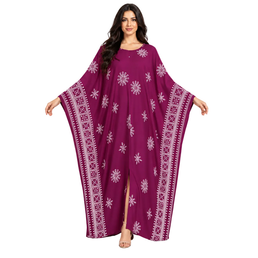 Magenta Embroidered Batwing Plus Size Kaftan