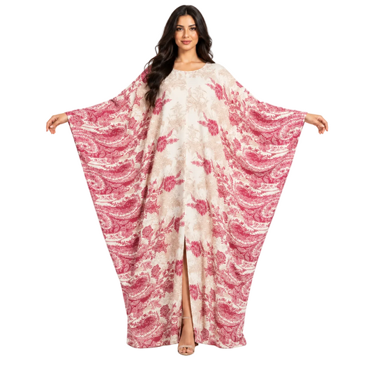 Ivory Pink Floral Plus Size Kaftan