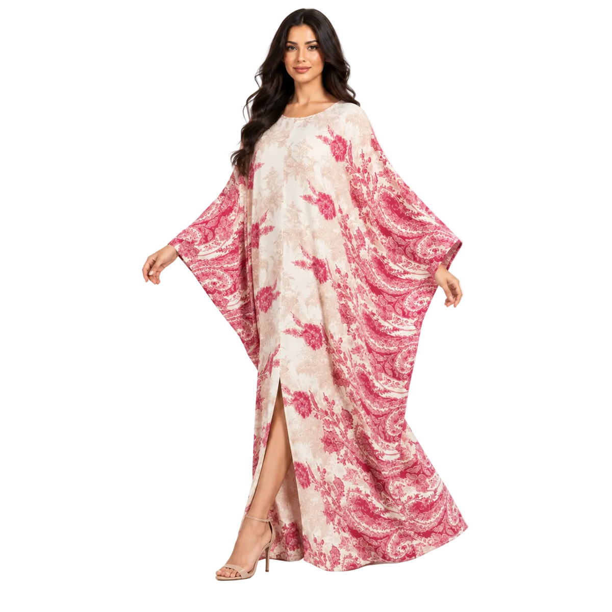Ivory Pink Floral Plus Size Kaftan