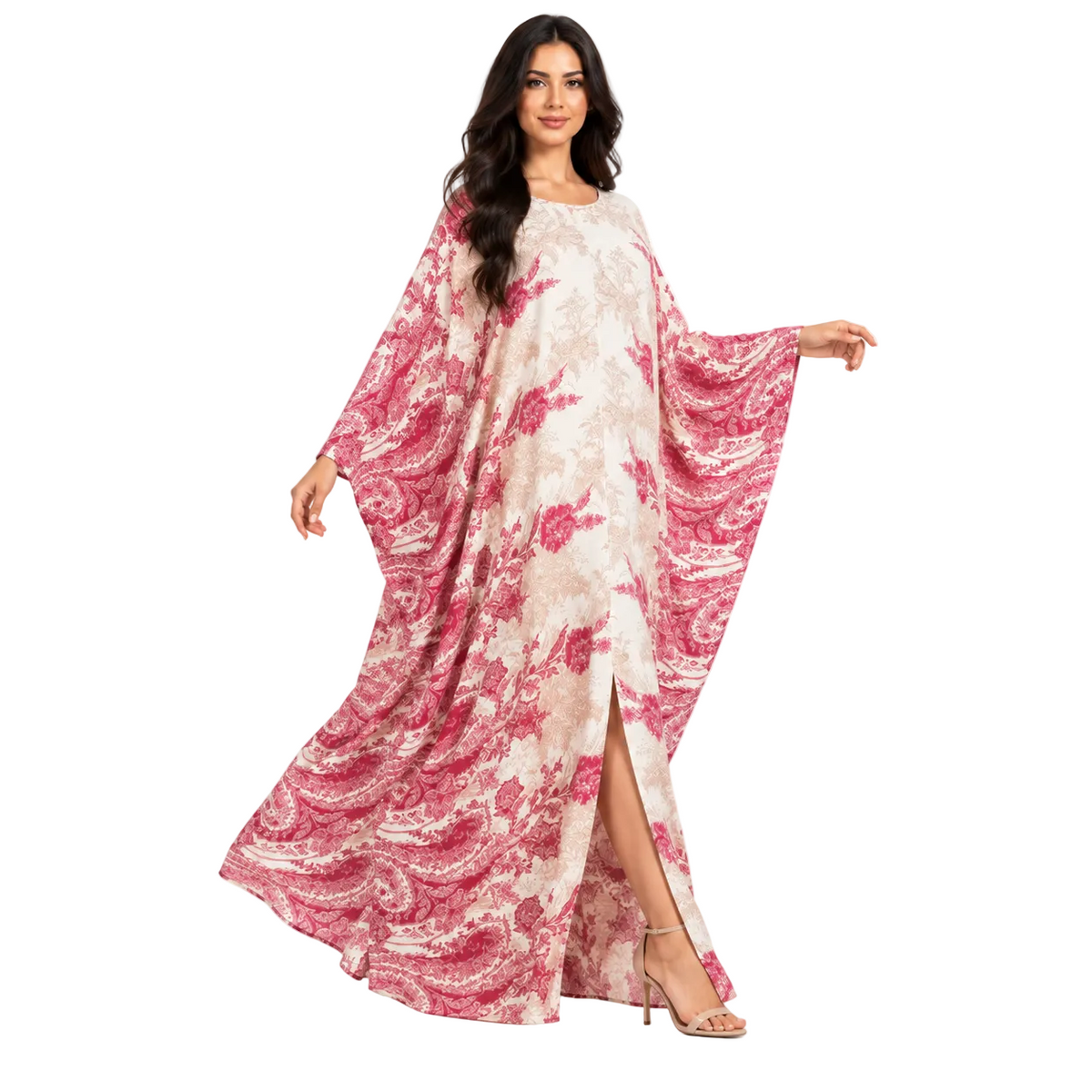 Ivory Pink Floral Plus Size Kaftan