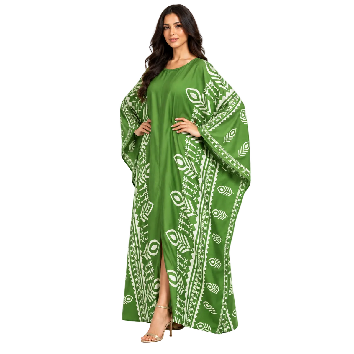 Green Geometric Printed Plus Size Kaftan