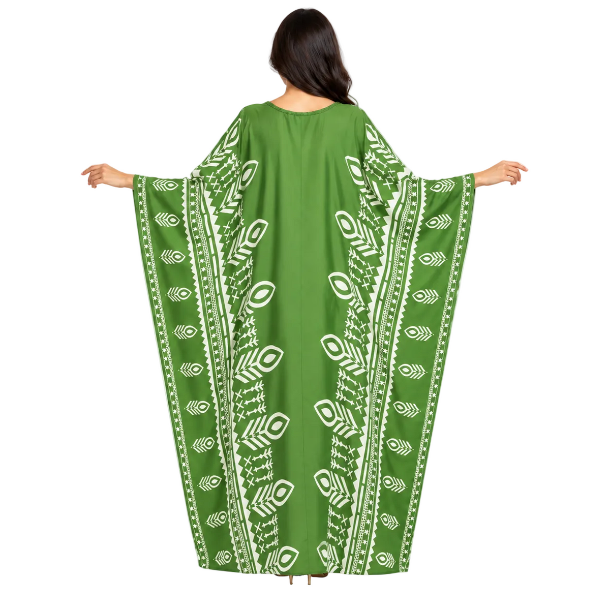 Green Geometric Printed Plus Size Kaftan