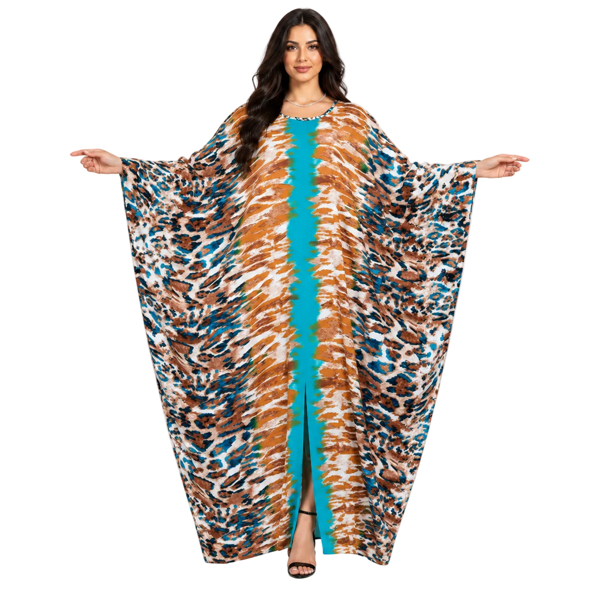 Turquoise Animal Print Plus Size Kaftan