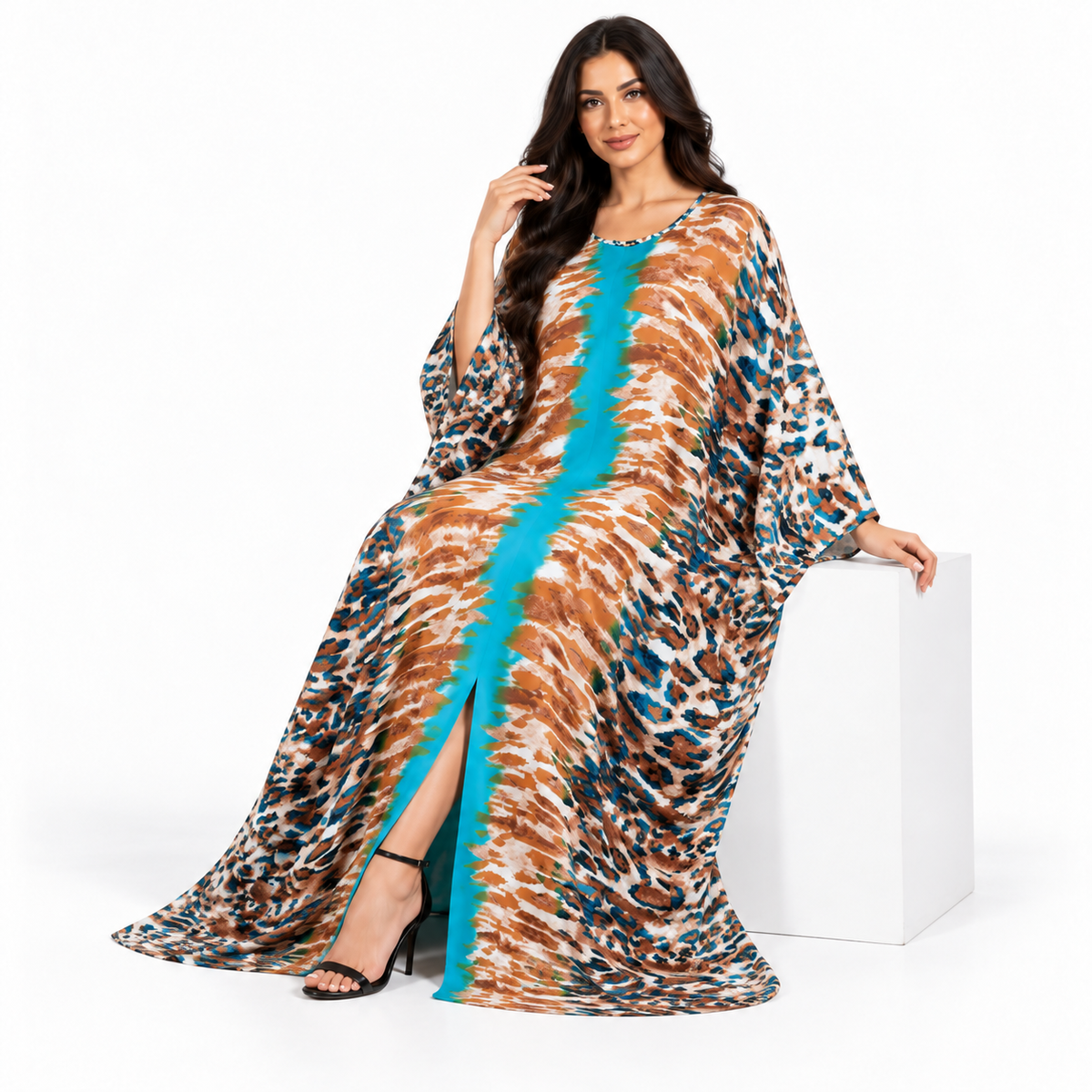 Turquoise Animal Print Plus Size Kaftan