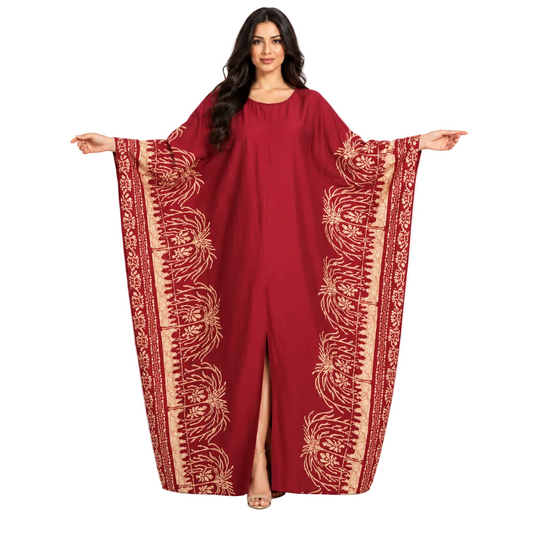Burgundy Embroidered Luxury Plus Size Kaftan